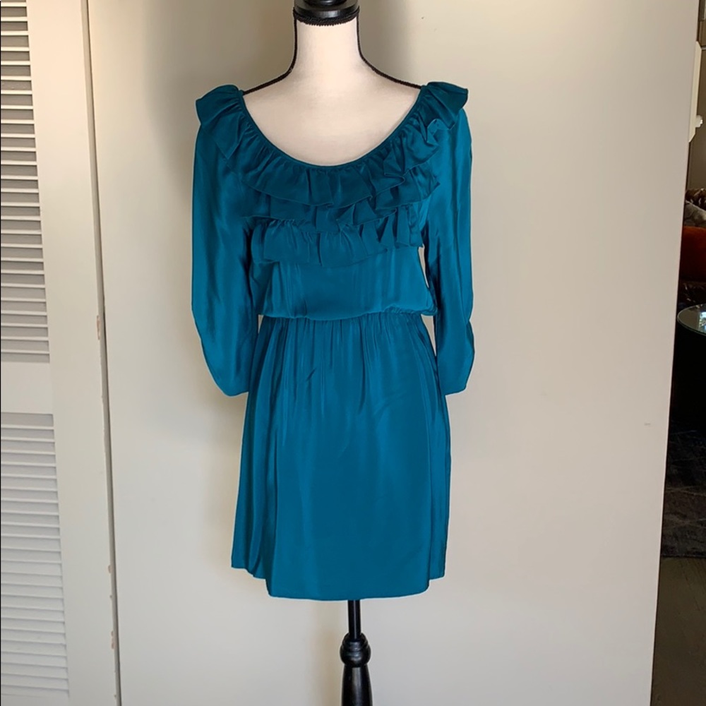 NWT. Amanda Uprichard peacock blue silk dress